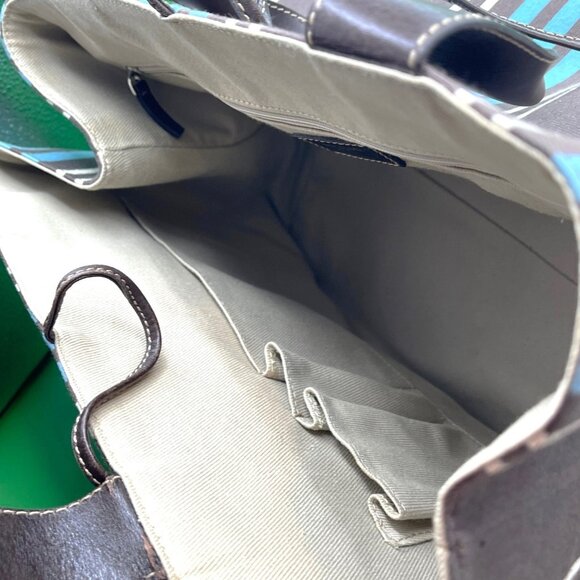 Kate Spade NY Striped Canvas Tote Bag Blue Brown White Leather Handles Italy VTG - Picture 10 of 15
